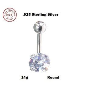 Navel ~ .925 Sterling Silver CZ 5mm Solitaire ROUND Belly Ring